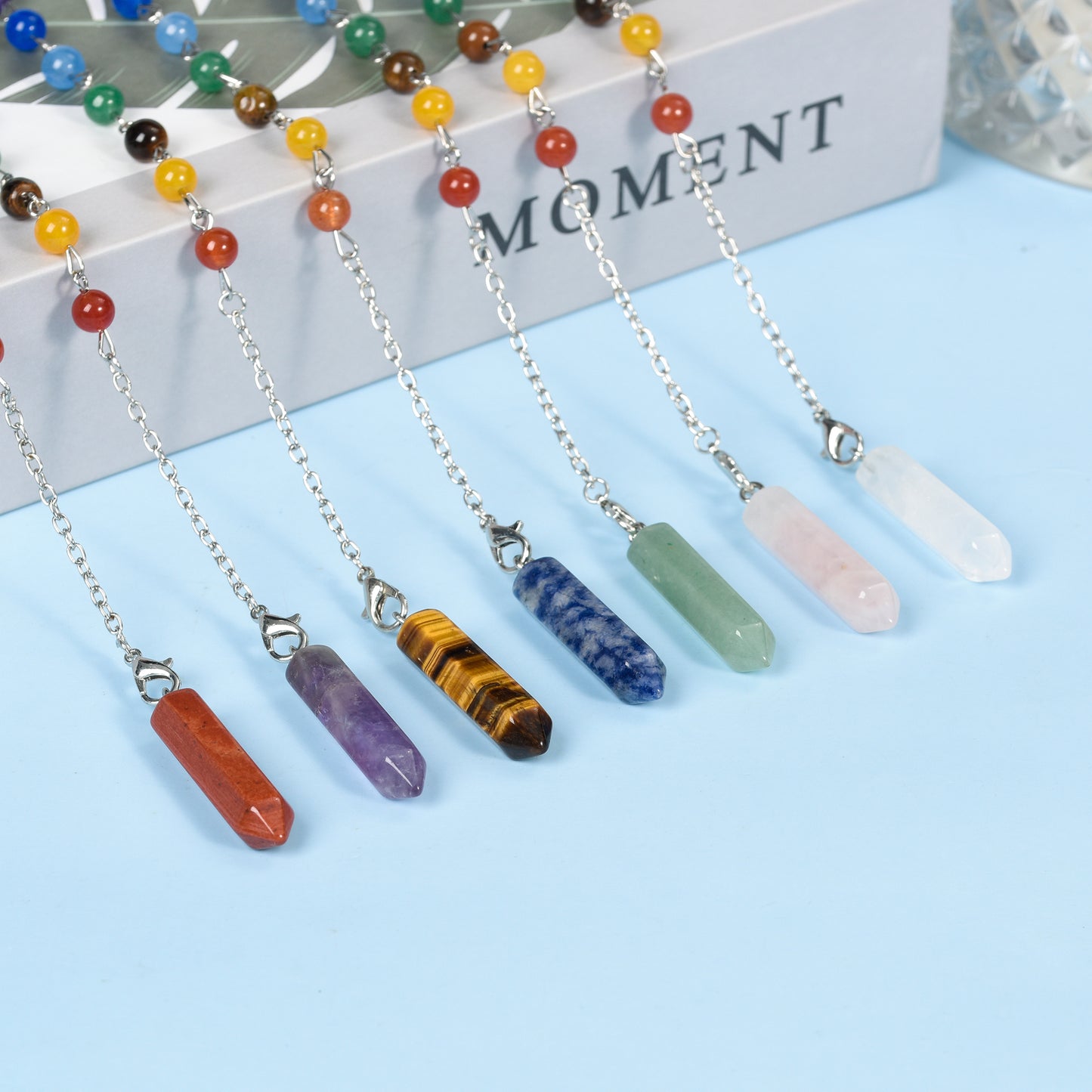 Chakra Beads Crystal Hexagonal Terminated Point Pendulum