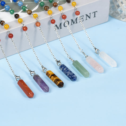 Chakra Beads Crystal Hexagonal Terminated Point Pendulum