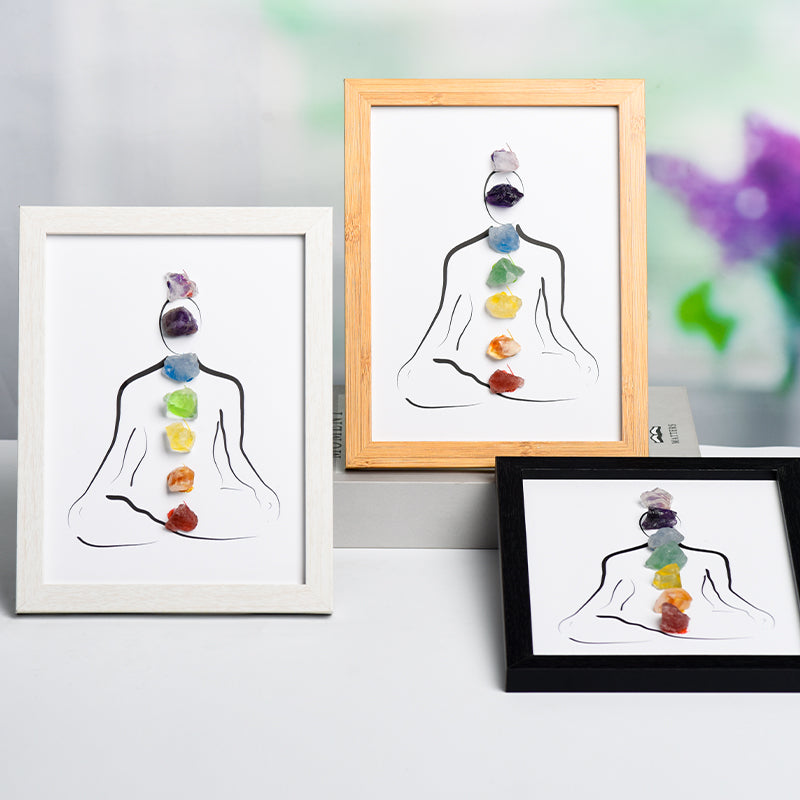 Seven Chakras Picture Frame Decoration With Crystal Rough Stones