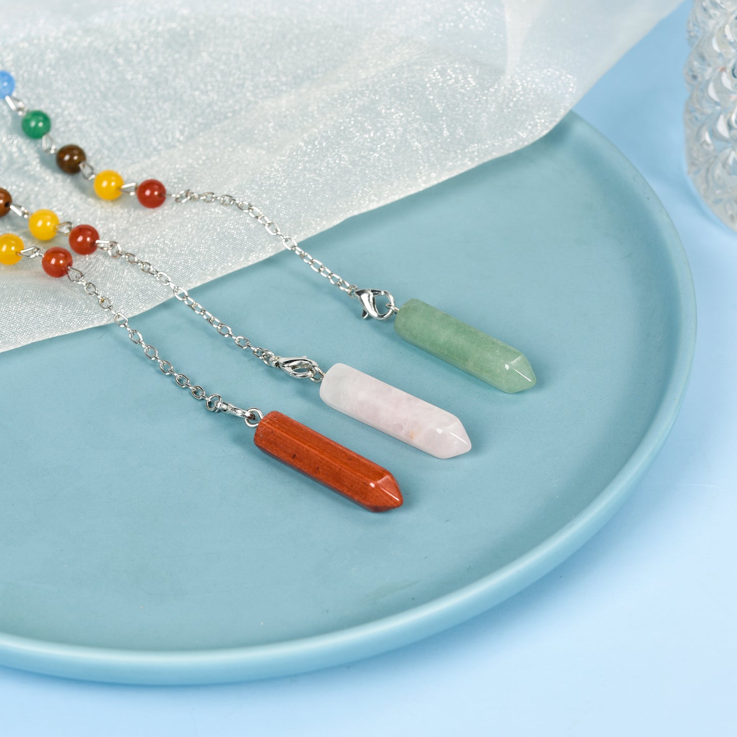 Chakra Beads Crystal Hexagonal Terminated Point Pendulum