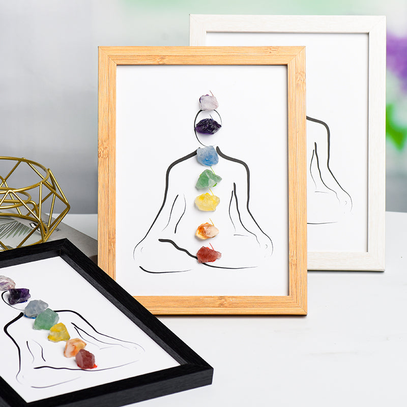 Seven Chakras Picture Frame Decoration With Crystal Rough Stones