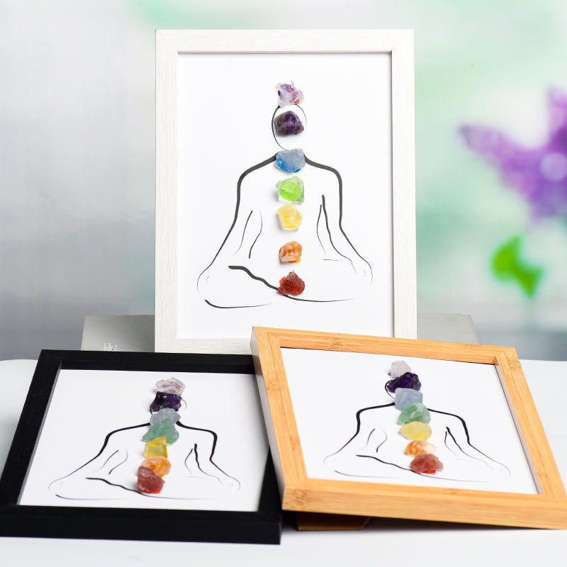 Seven Chakras Picture Frame Decoration With Crystal Rough Stones