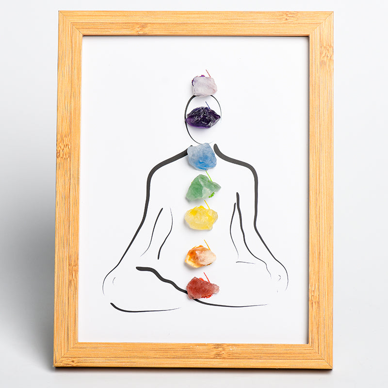 Seven Chakras Picture Frame Decoration With Crystal Rough Stones