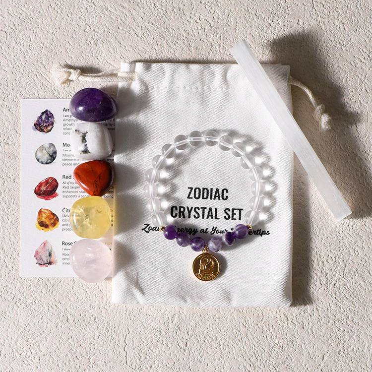 Zodiac Crystal Stone + Bracelet Set