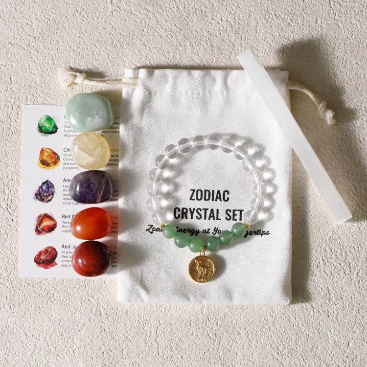 Zodiac Crystal Stone + Bracelet Set