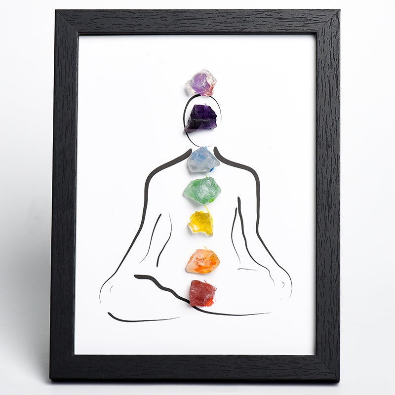 Seven Chakras Picture Frame Decoration With Crystal Rough Stones