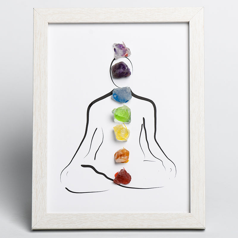 Seven Chakras Picture Frame Decoration With Crystal Rough Stones