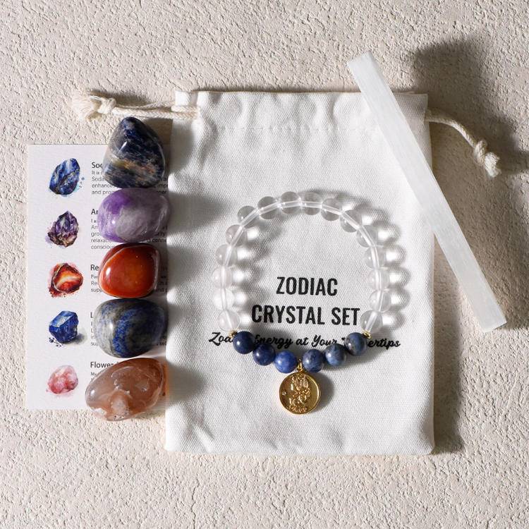 Zodiac Crystal Stone + Bracelet Set